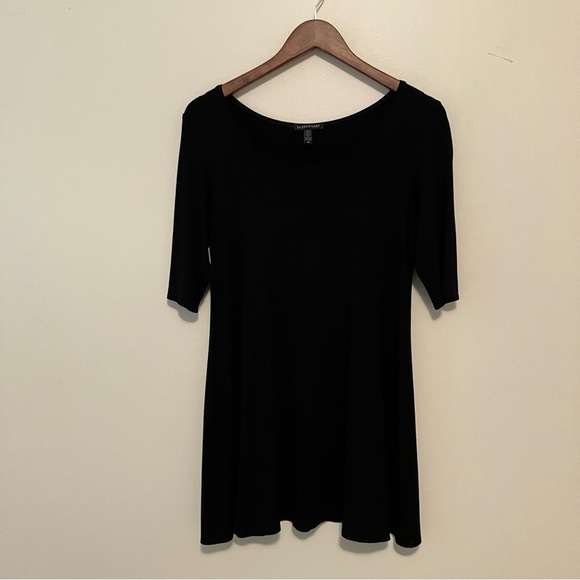 Eileen Fisher Black Viscose Spandex 3/4 Sleeve Knit Tunic Top Petite S Lagenlook - Picture 1 of 4